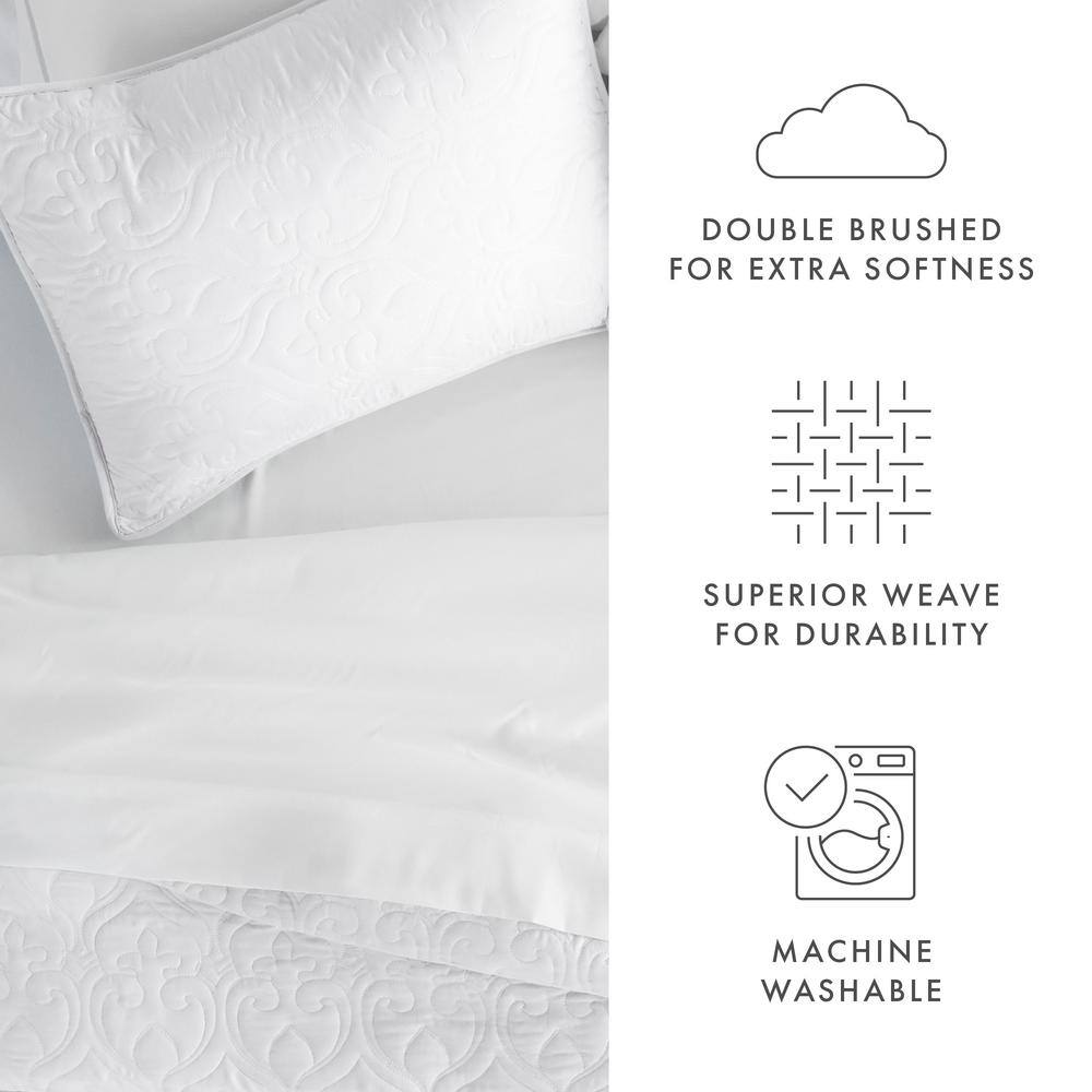 King White Microfiber Quilted Coverlet Set