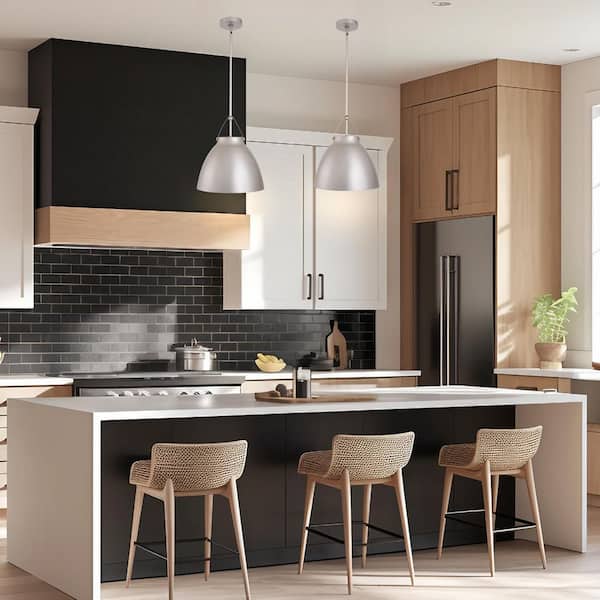 Loft 14.2 in. 1-Light Nickel Modern Hanging Pendant Light with Metal Shade