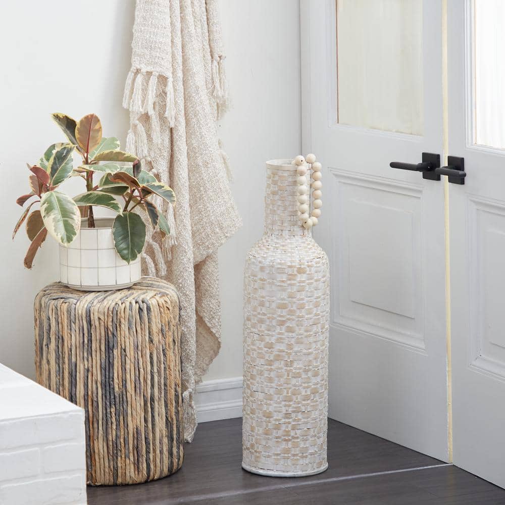 Bohemian Chic 30" White Woven Metal Floor Vase