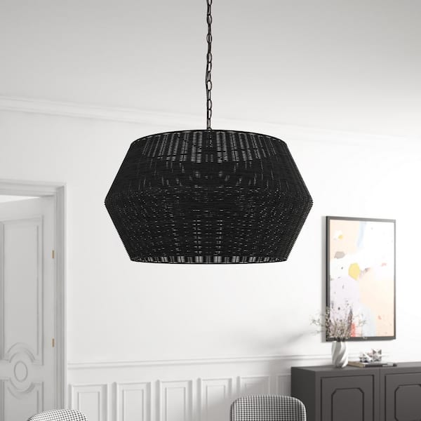 aiwen 28.34 in. 6-Light Farmhouse Black Coastal Woven Chandelier 