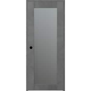 30 in. x 80 in. Vona 207 Right-Hand Frosted Glass Solid Core Dark Urban Wood 1-Lite Single Prehung Interior Door