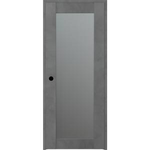 36 in. x 80 in. Vona 207 Right-Hand Frosted Glass Solid Core Dark Urban Wood 1-Lite Single Prehung Interior Door