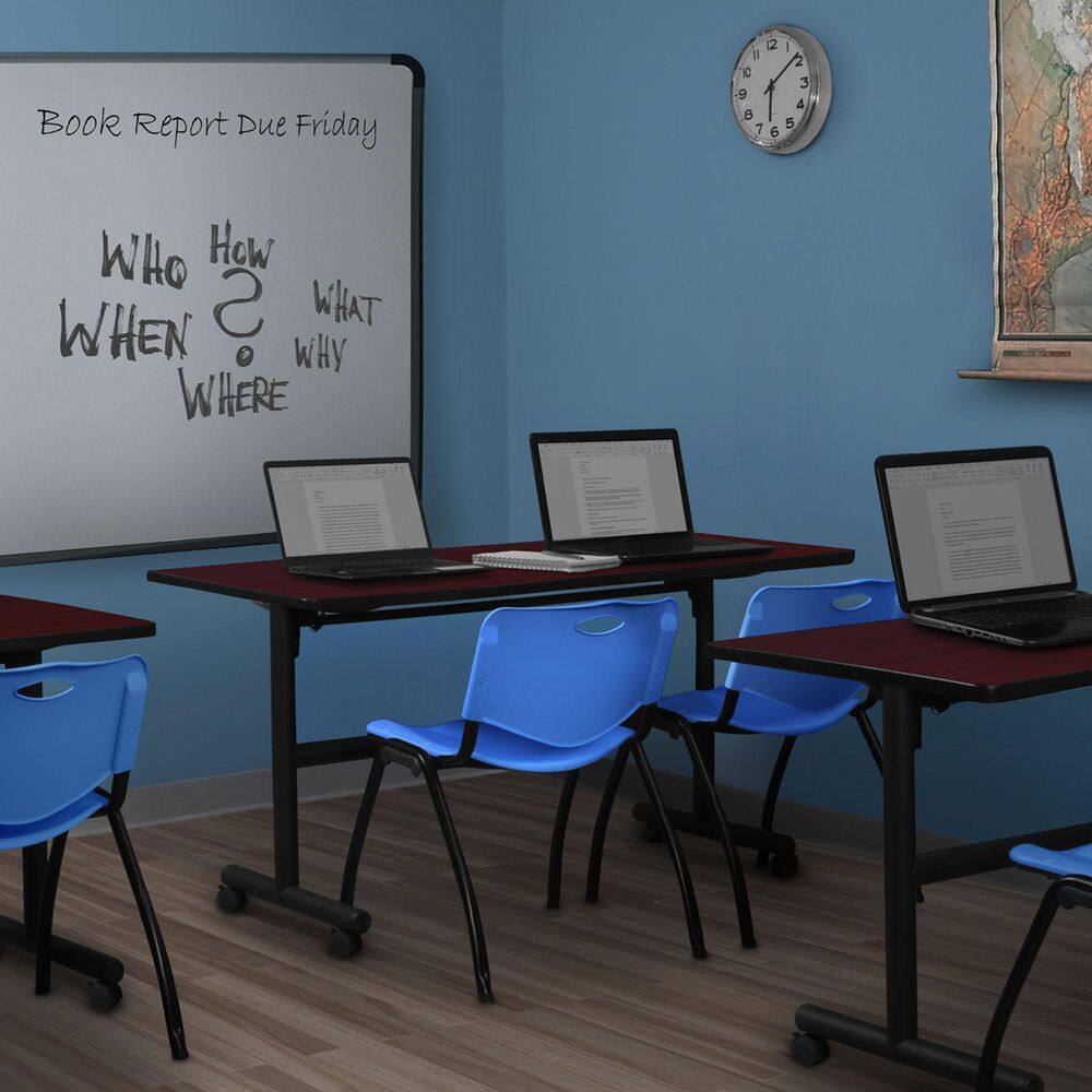 Kobe 60 in x 30 in. Mahogany Flip-Top Training Nesting Table Desk, 2 M Stack Chairs-Blue price history on PriceWatchPro