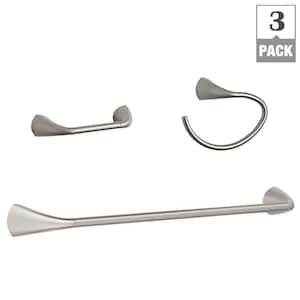 Alteo 3-Piece Hardware Bundle with Towel Bar, Towel Ring and Toilet Paper Holder in Brushed Nickel