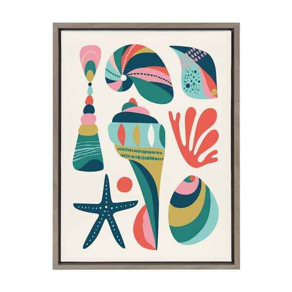 Kate and Laurel Sylvie Seashells 1-Piece Gray Framed Canvas Art Print, 24.00 in. x 18.00 in .
