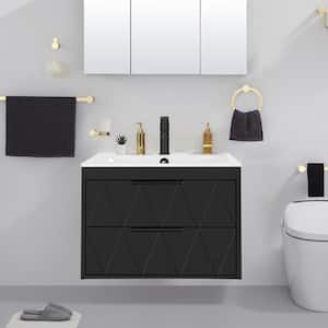 24 in. W x 18.1 in. D x 18.1 in. H Single Sink Bath Vanity in Black with White Ceramic Top and Drain Faucet Set