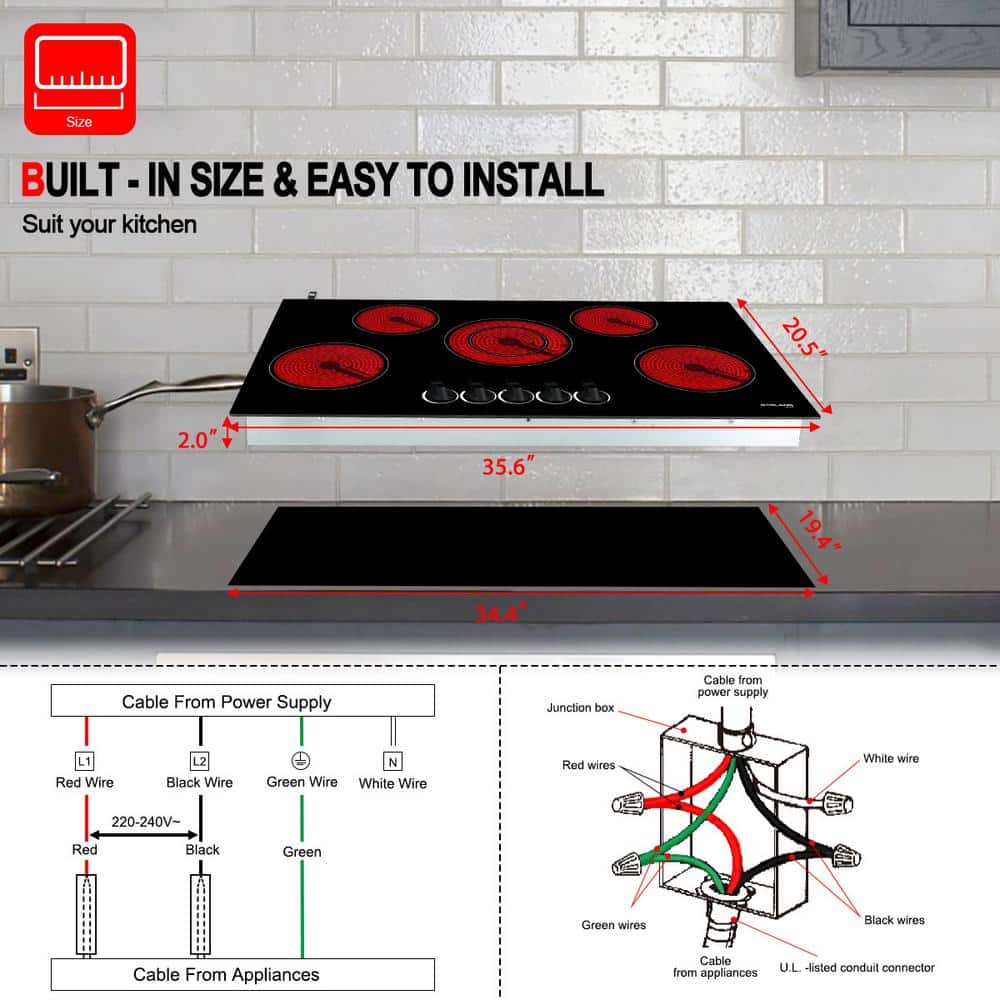 Buy 36 in. Built-In Radiant Electric Ceramic Glass Cooktop with 5 ...