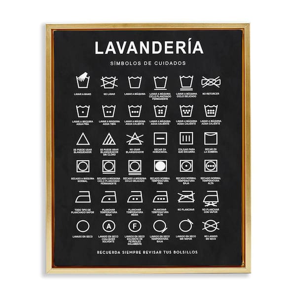 Stupell Industries Lavanderia Symbol Guide Black by Lettered and Lined Gold Floater Frame Typography Graphic Art Print 21 in. x 17 in.