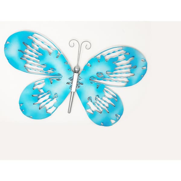 U-nitt 18 in. Turquoise Metal Butterfly Outdoor Wall Sculpture