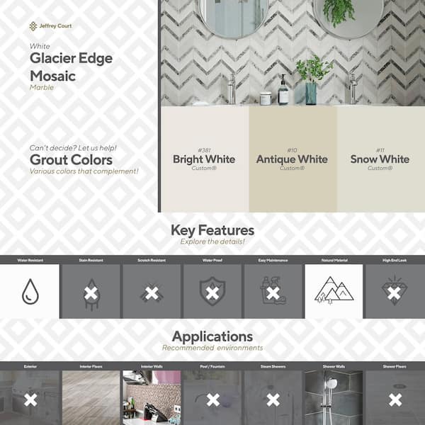 Jeffrey Court Glacier Edge White and Gray 9.875 in. x 11.25 in 