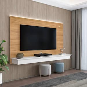 Natural Wall Mounted Floating Entertainment Center Fits TV up to 65 in., TV Wall Panel with LED Strip and Shelf