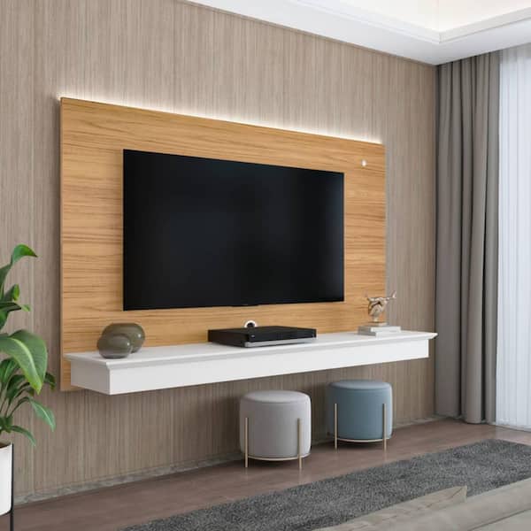 MAYKOOSH Natural Wall Mounted Floating Entertainment Center Fits TV up to 65 in., TV Wall Panel with LED Strip and Shelf