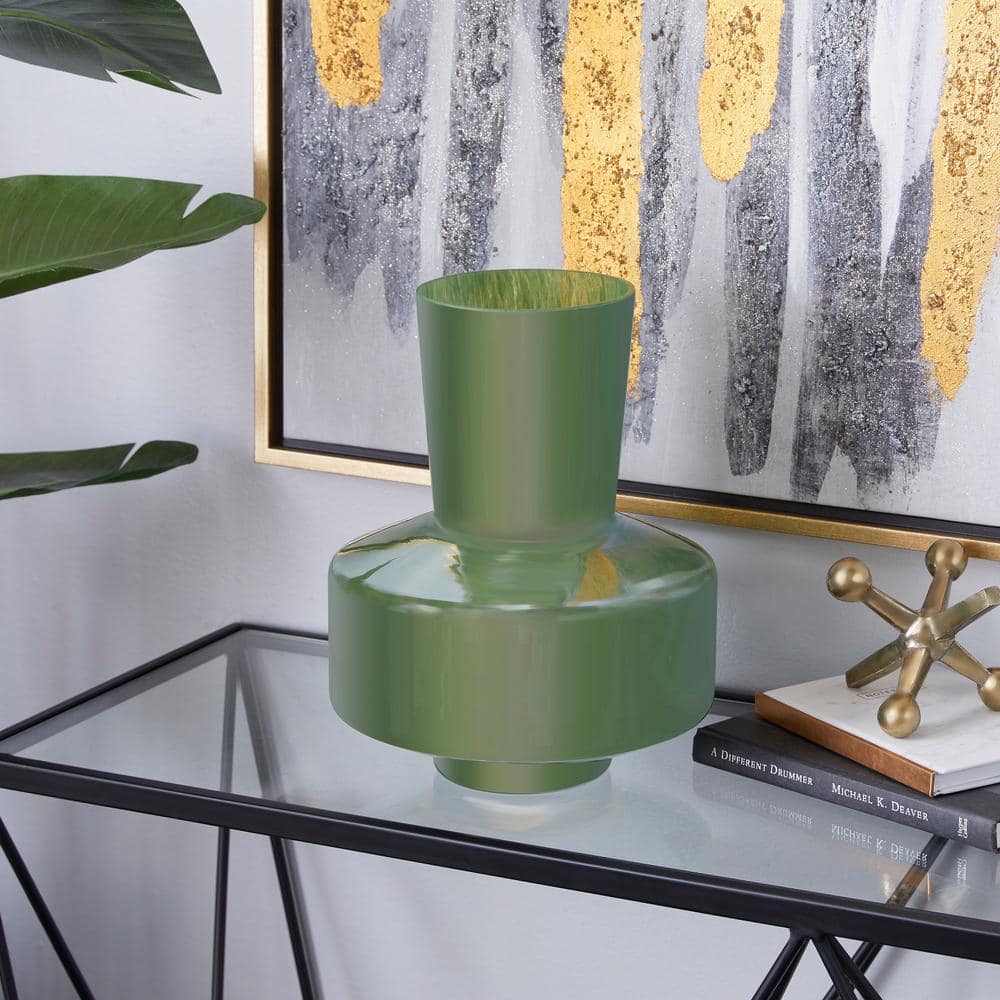 12'' Green Glass Abstract Table Vase