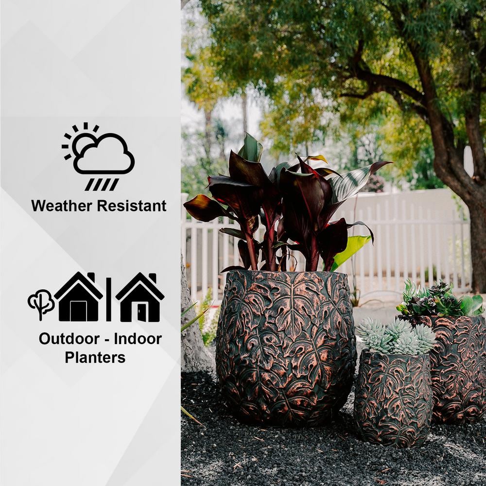 Modern Brown and Bronze Fiberstone Outdoor Indoor Planter Set