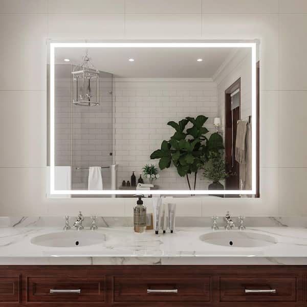 Claro 48 in. W x 36 in. H Rectangular Frameless LED Wall Bathroom Vanity Mirror in Silver