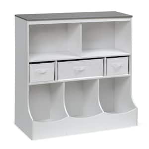 Solid White/Woodgrain Gray Combo Bin Storage Unit with Three Baskets