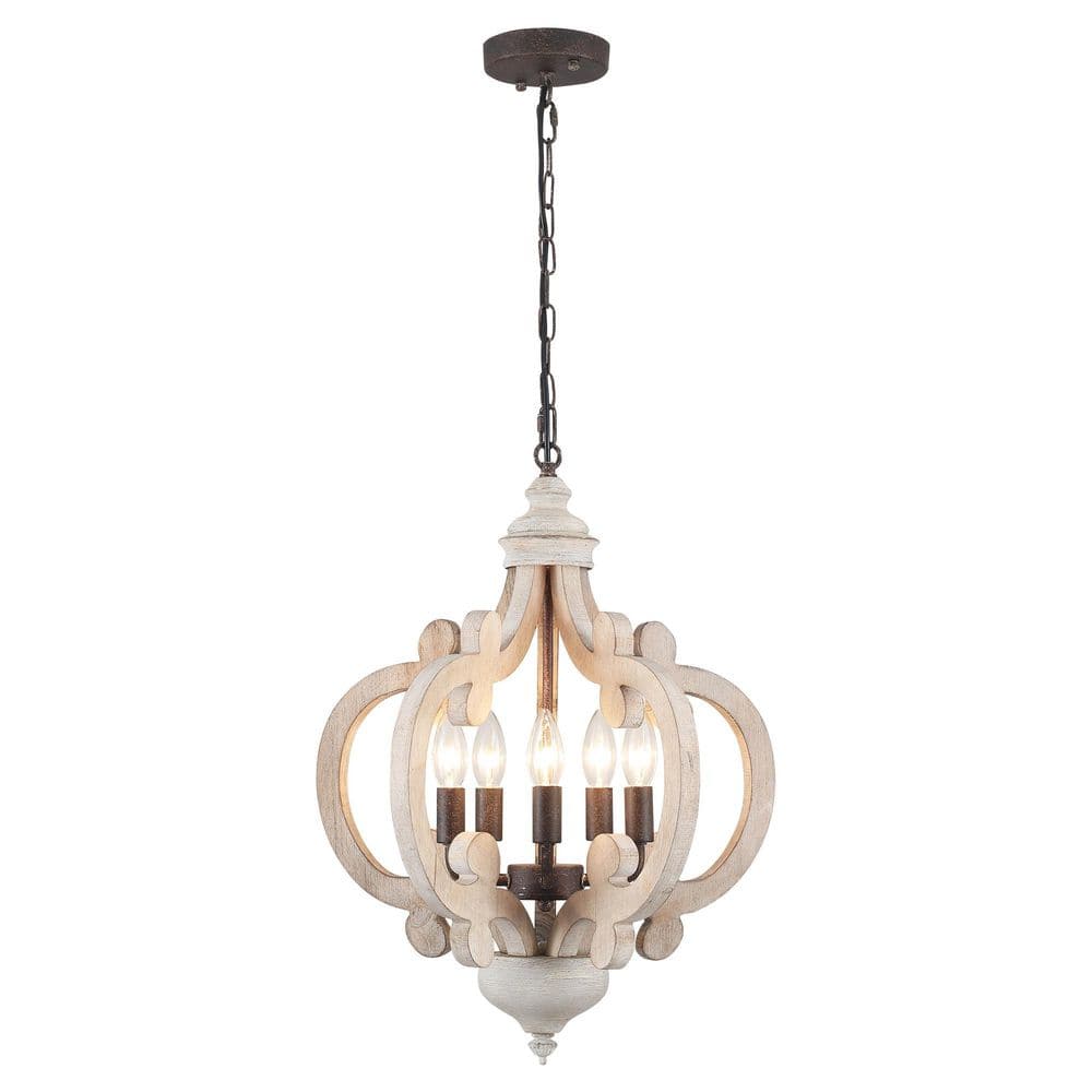 5-Light Dark Distressed Wood/Gray Farmhouse Geometric Chandelier Rustic Candle for Kitchen Island with No Bulbs Included price history on PriceWatchPro