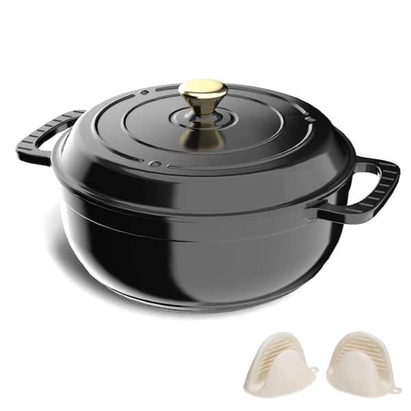 6 qt. Enameled Cast Iron Round Dutch Oven in Black with Lid