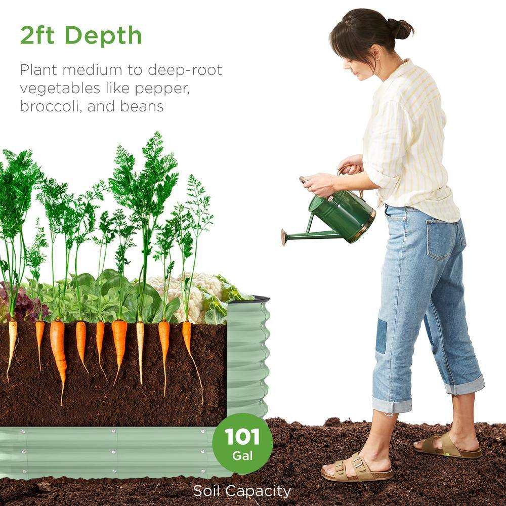Sage Green Powder-Coated Steel Outdoor Raised Garden Bed