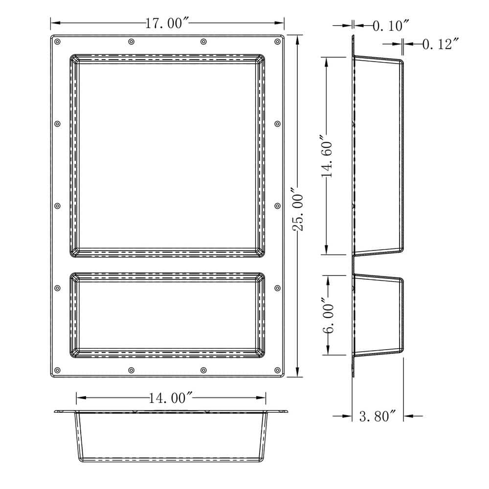 Black ABS Double Shelf Recessed Shower Niche 25" x 17"
