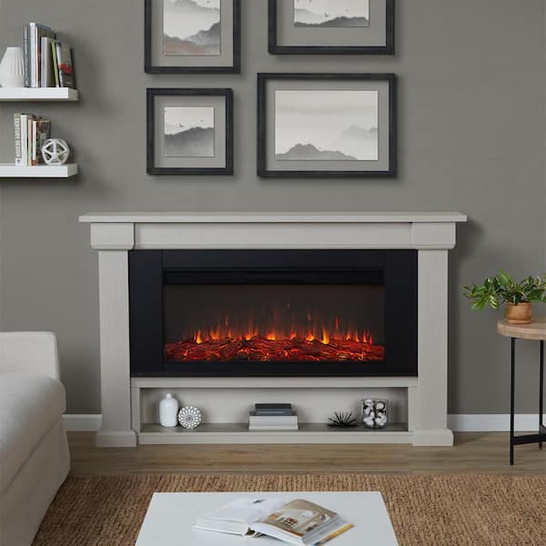Real Flame Bristow Landscape 66 in. Freestanding Wooden Electric Fireplace in Bone White
