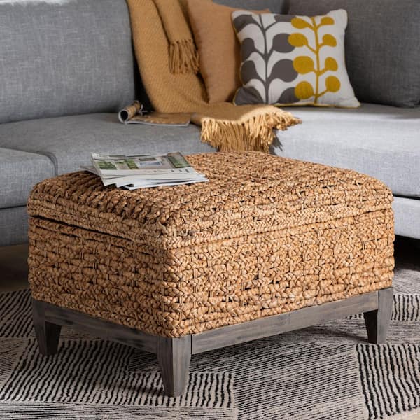 Bailey Natural Brown Seagrass Square Ottoman