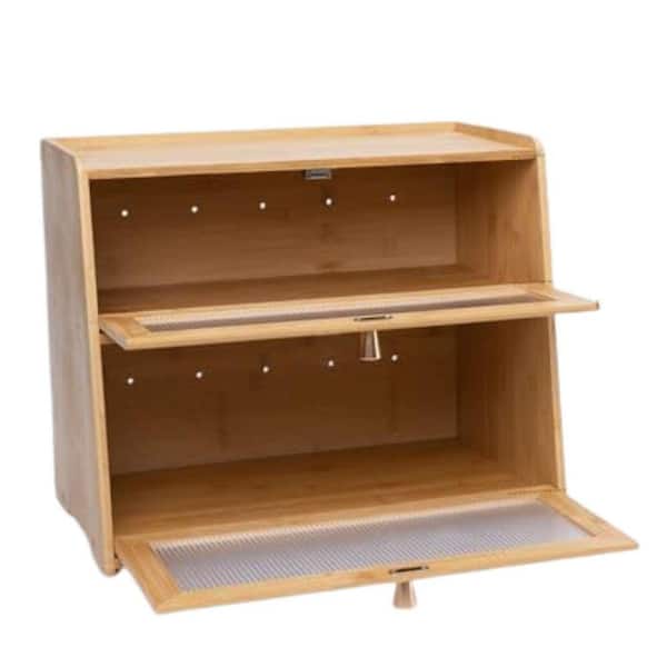 1-Piece Bamboo Bread Box w Window, Ventilation Holes, Large Capacity Bread Storage Container for Kitchen Countertop