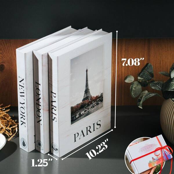 3-Piece Decorative Faux Books with Secret Storage, London/Paris