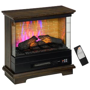 26 in. Freestanding Electric Fireplace, Stand Side Table with Fireplace Insert, Remote Control, 12H Timer in Brown