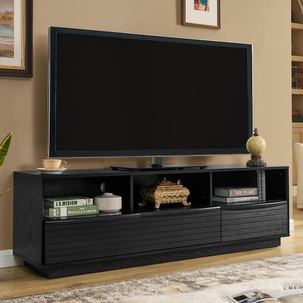 Black MDF TV Stand Fits TVs up to 75 in. with Solid Wood Drawers