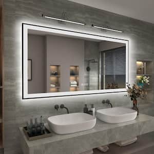 60 in. W x 30 in. H Rectangular Space Aluminum Framed Dual Lights Anti-Fog Wall Bathroom Vanity Mirror in Tempered Glass