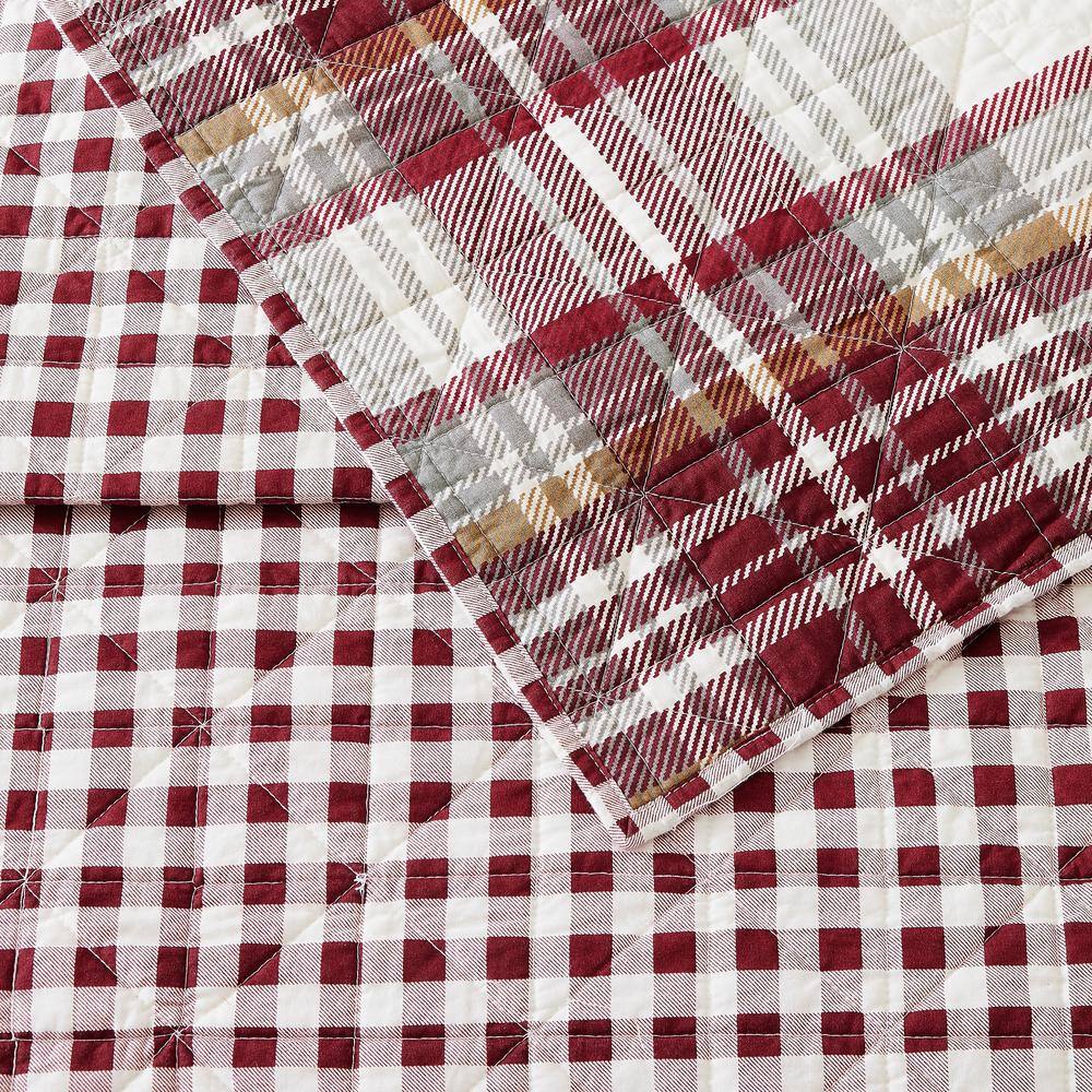 Camden Gray and Red Cotton Plaid Full Quilt Set