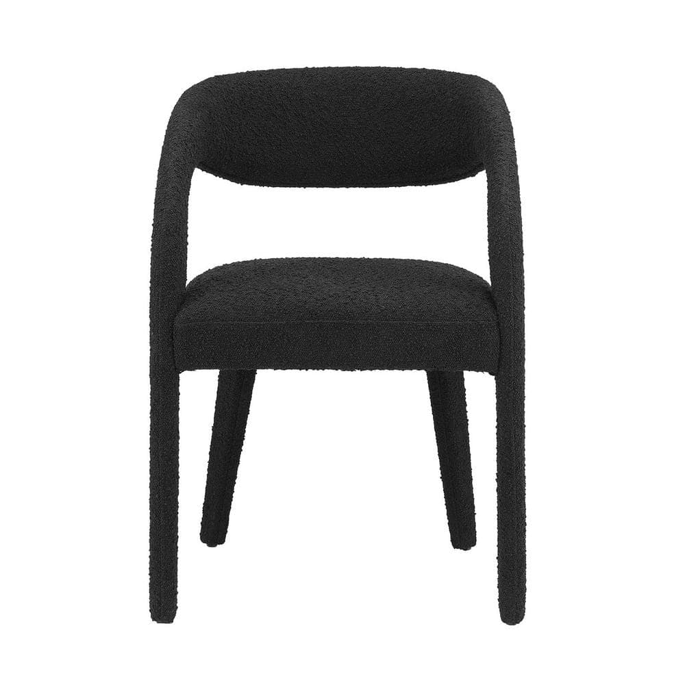 Black Boucle Upholstered Dining Chair Set with Curved Backrest
