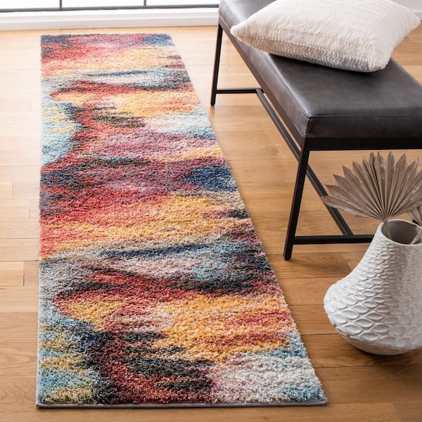 Calista 2 ft. x 5 ft. Red/Blue Abstract Multicolor Runner Rug