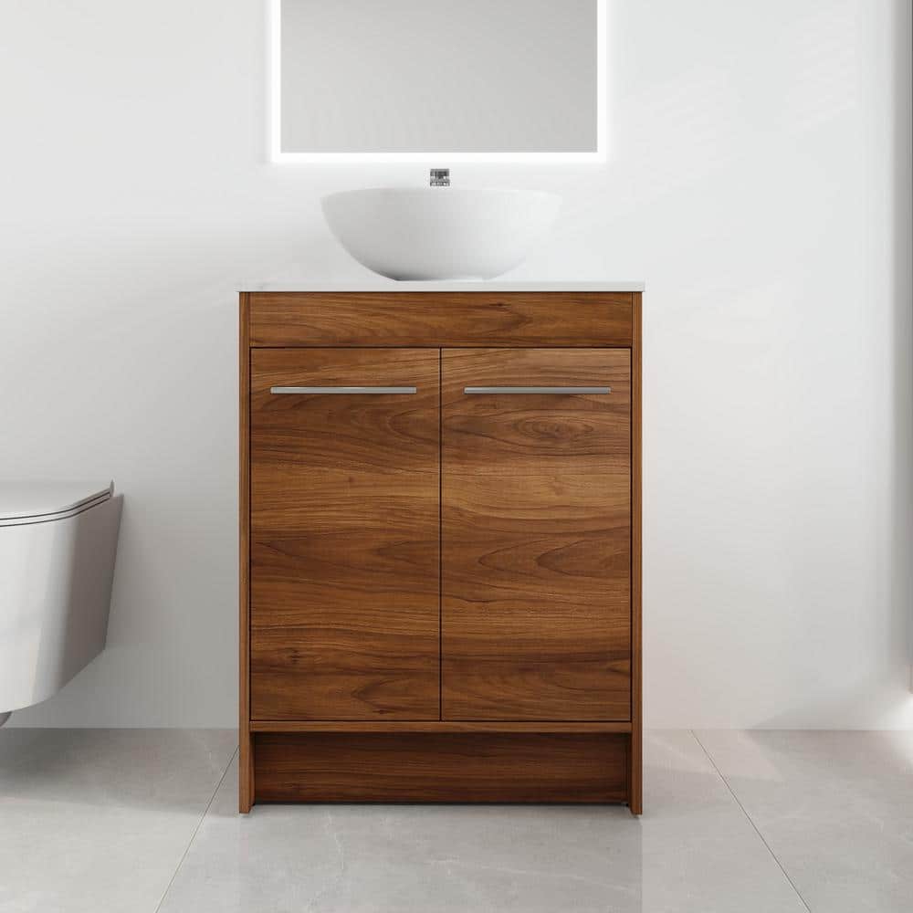 23.6 in. W x 18.9 in. D x 36.5 in. H Brown Freestanding Bath Vanity with Wh