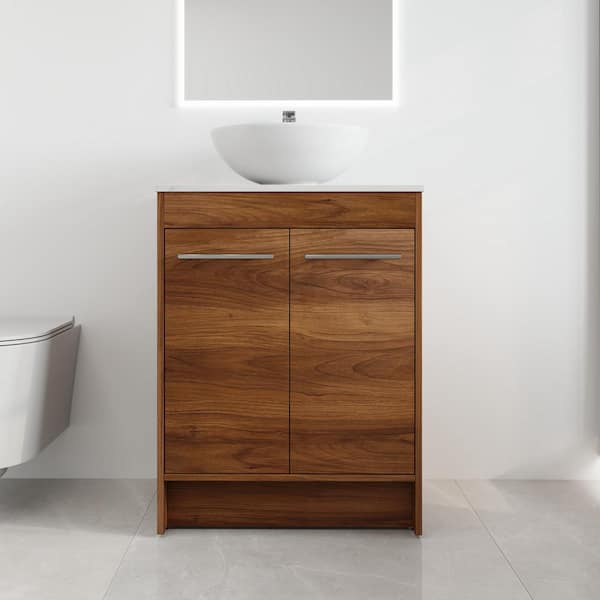 ARTCHIRLY 23.6 in. W x 18.9 in. D x 36.5 in. H Brown Freestanding Bath Vanity with White Ceramic Vanity Top