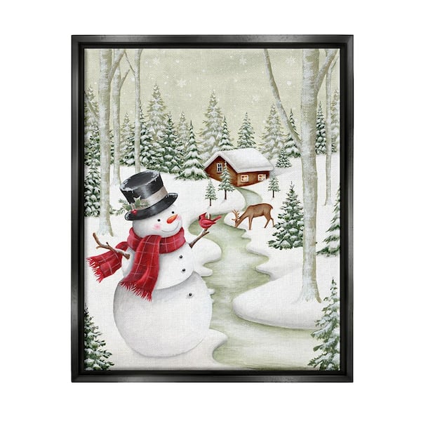 Stupell Industries Snowman on Snowy Path by Emma Leach 1-Piece Floater Frame Graphic Print Nature Poster Art Print 31 in. x 25 in.