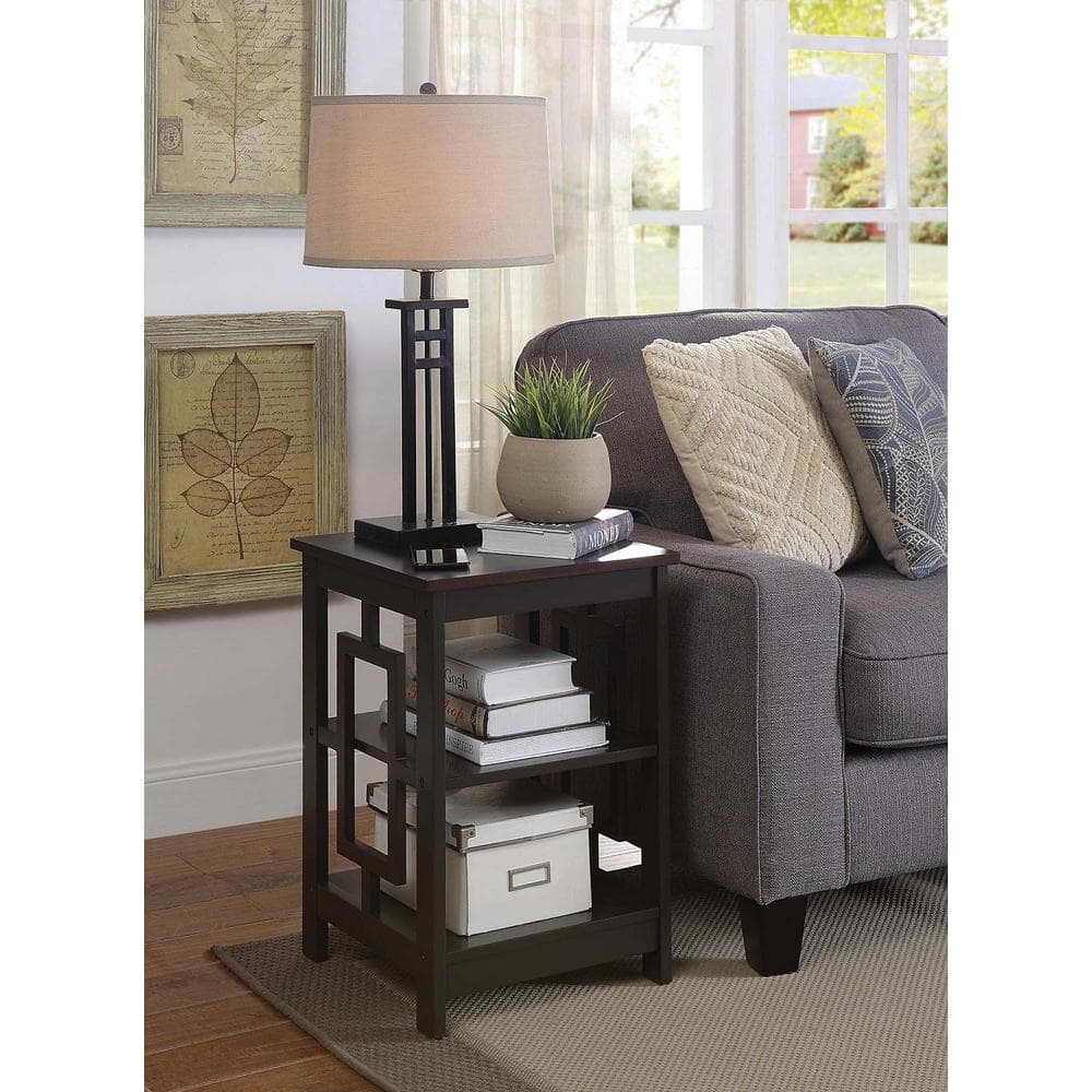 Espresso Medium Wood Square End Table with Shelves