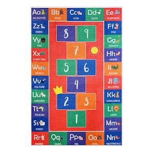 Hopscotch Red 39.5 in. x 59 in. Cotton Washable Educational for Kids Room Area Rug