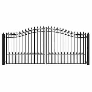 Prague Style 12 ft. x 6 ft. Black Steel Dual Swing Driveway Fence Gate