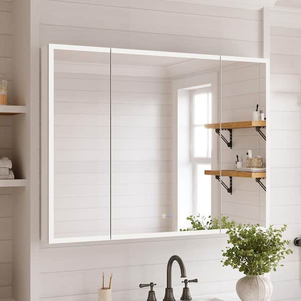 45. 9in. W x 34. 6in. H Rectangular Bathroom Medicine or Surface Mount Medicine Cabinet with Mirrored Doors and Storage