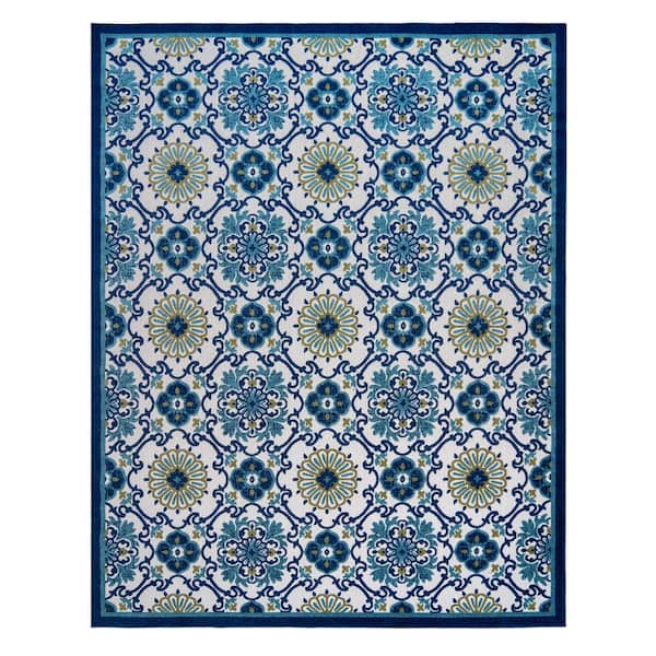 Fosel Chora Gray 5 ft. x 7 ft. Border Indoor/Outdoor Area Rug