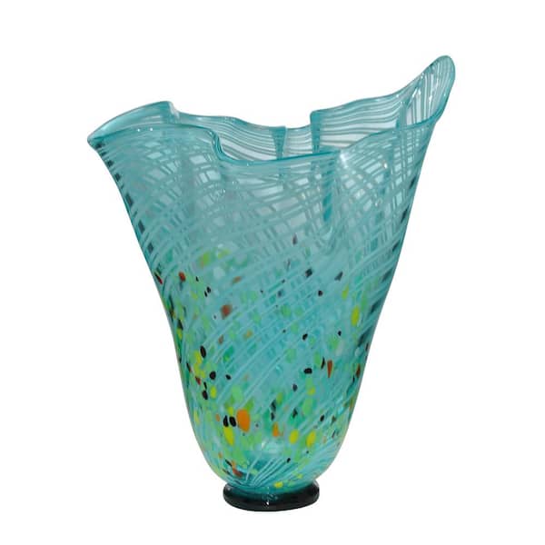Dale Tiffany Malibu Blue Hand-Blown Art Glass Vase