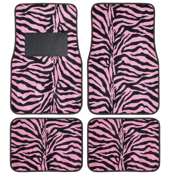BDK Zebra Print MT-902 Pink Animal Print 4-Piece Carpet Car Floor Mats