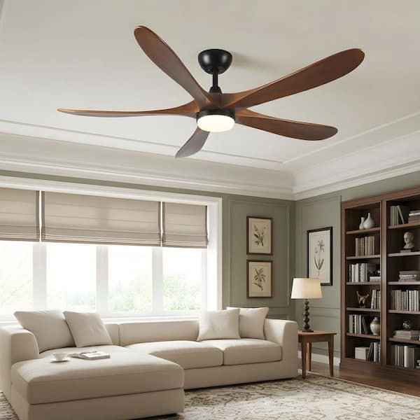 52 in. LED Indoor Farmhouse Style Downrod Black Walnut Ceiling Fan with Light Kit, Remote, Works with Alexa/Google Home