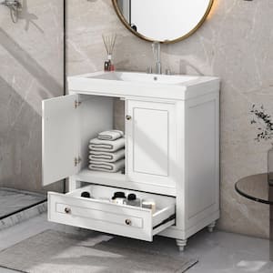 29.5 in. W x 17.7 in. D x 33.9 in . H Bath Vanity Cabinet with Sink with Solid Frame in White Top