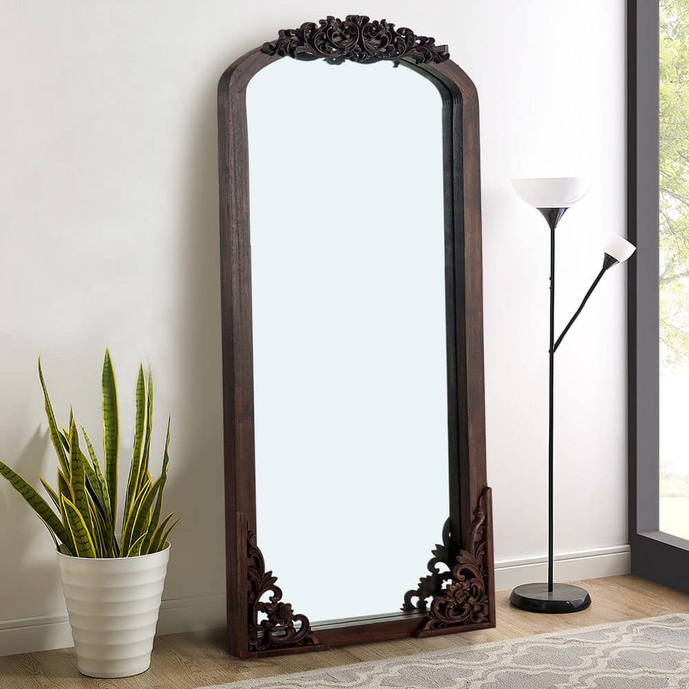 Dovelina 21 in. W x 64 in. H Classic Arch-Top Wood Framed Dark Walnut Full-Length Floor Mirror SM-MR04011