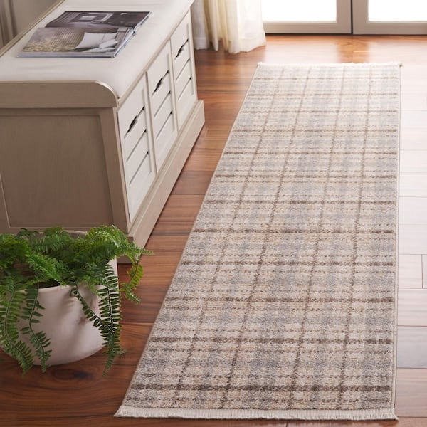 Oxford Plaids 2 ft. x 10 ft. Gray/Beige Plaid Runner Rug