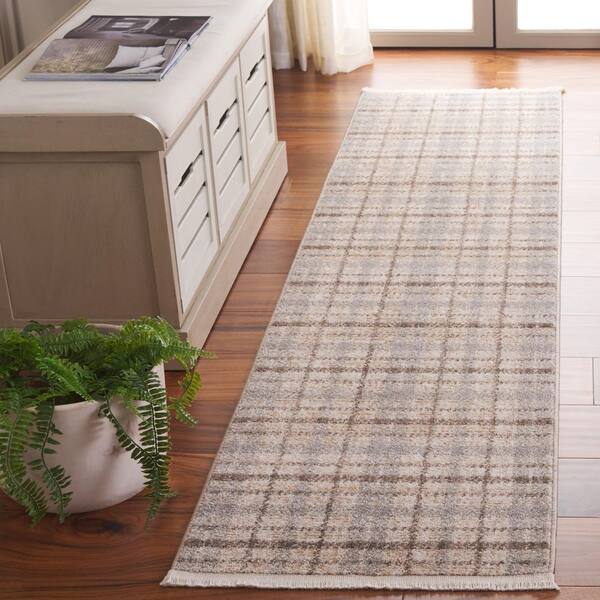 Oxford Plaids 2 x 8 Gray/Beige Plaid Runner Rug
