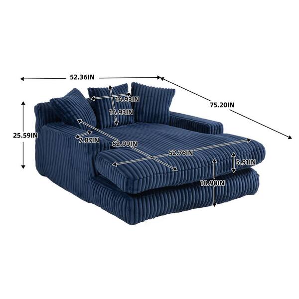 JUJABU 52 in. Navy Corduroy Polyester 2-Seater Loveseat with 3